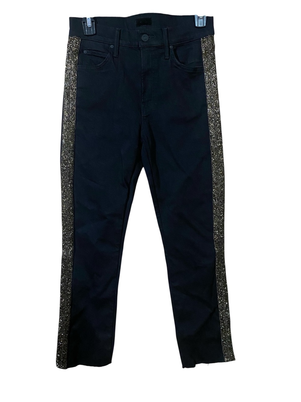 MOTHER The Rascal Ankle Fray Hem Black Denim Jeans Gold Glitter Women’s Size 28 - Picture 2 of 8